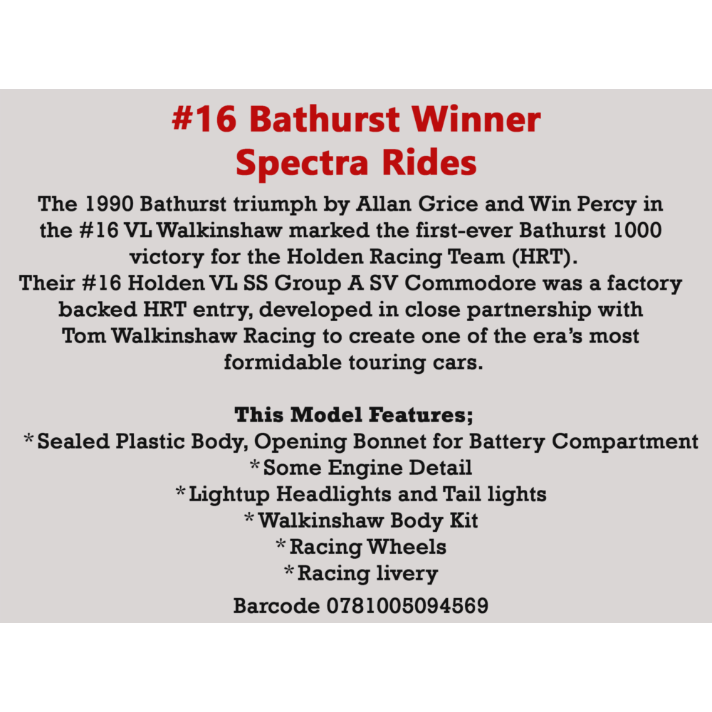 Holden VL Walkinshaw #16 Racing, SPECTRA RIDES, 1:24 Scale Plastic Model