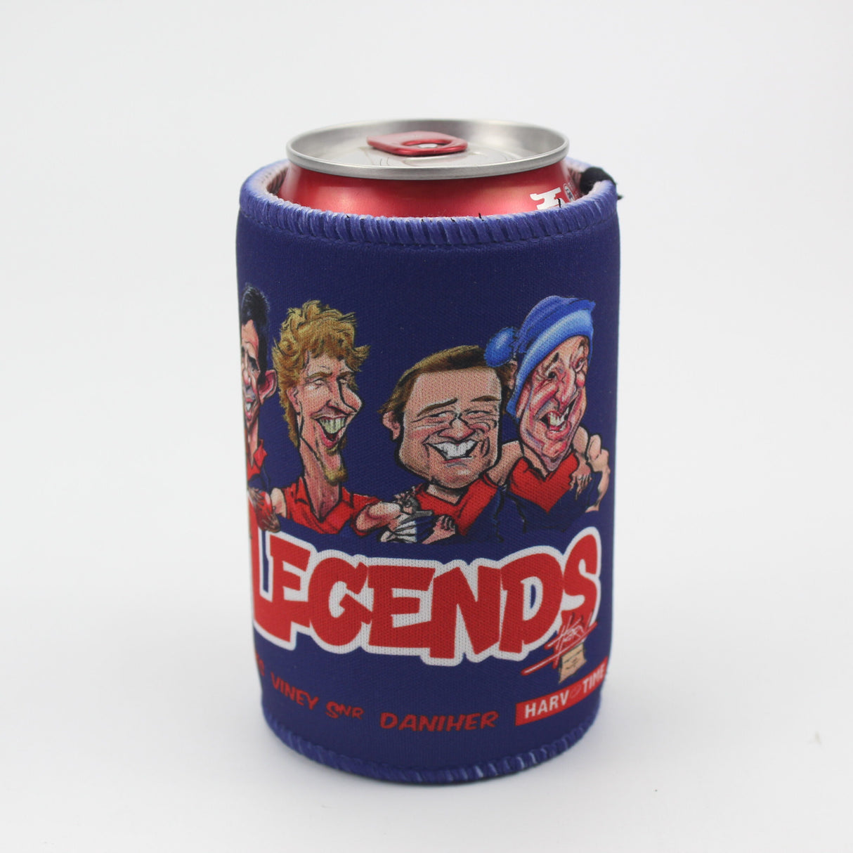 Melbourne Demons Player Legends Caricature Stubby Holders. Art by HarvTime.