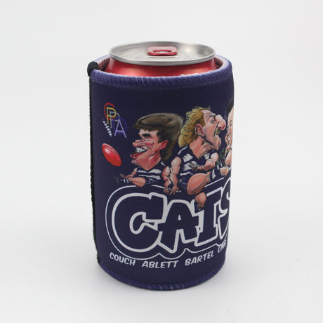 Geelong Cats Player Legends Caricature Stubby Holders. Art by HarvTime.
