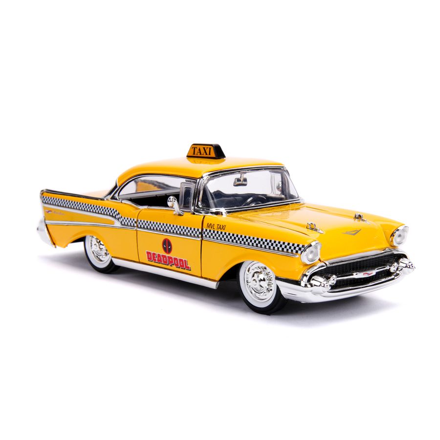 Deadpool (Comics) - 1957 Chevy Bel Air Taxi Hollywood Ride 1:24 Scale Diecast Vehicle with Deadpool