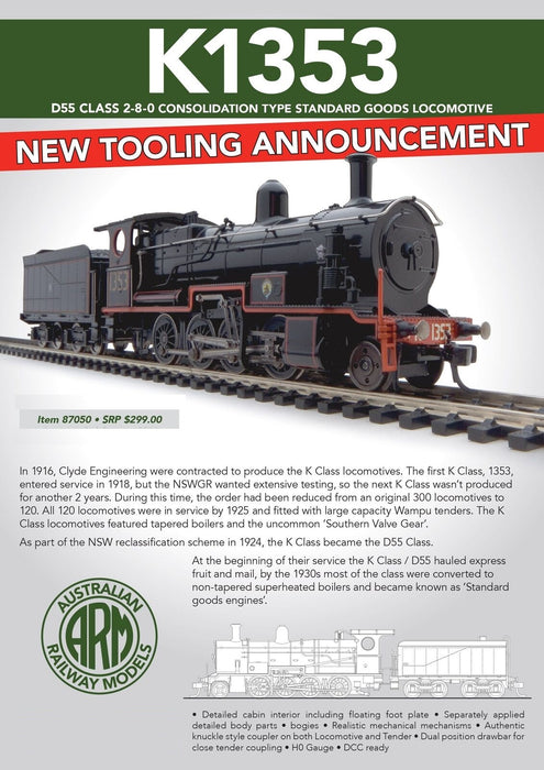 Australian Railway Models D55 Class 2-8-0 Consolidated Type Standard Locomotive