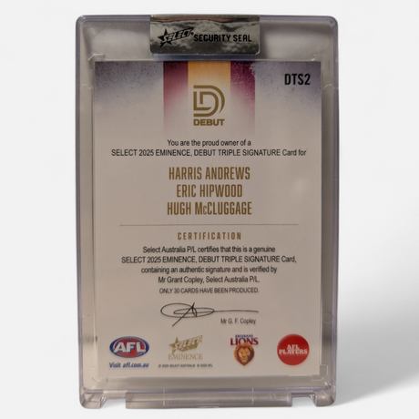 Andrews, Hipwood, McCluggage, Debut Triple Signature, 2025 Select AFL Eminence