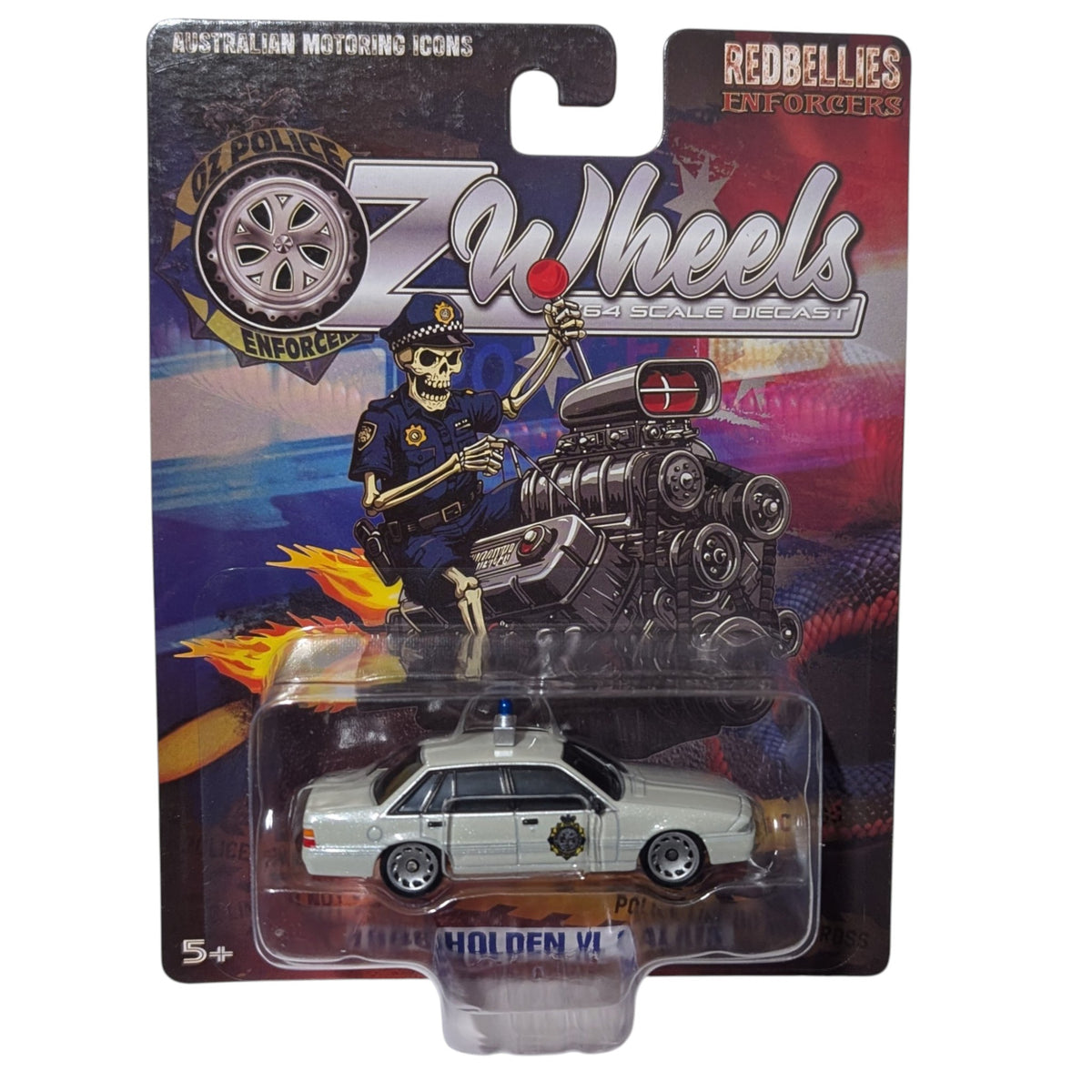 1986 Holden VL Calais Police Car, Oz Wheels Carded Red Bellies, 1:64 Scale Diecast Car