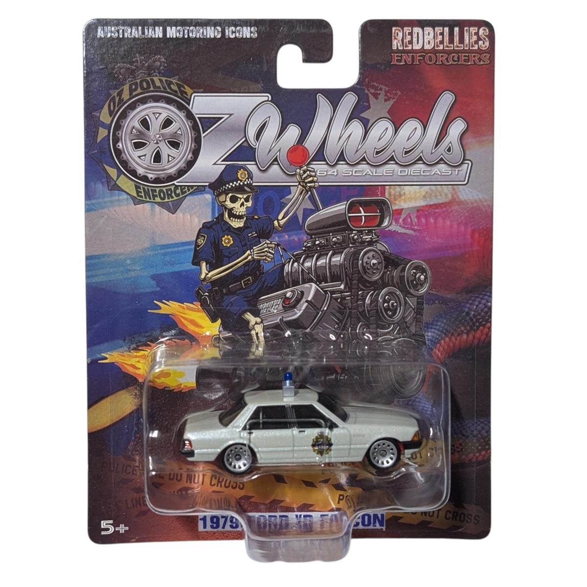 1979 Ford XD Falcon Police Car, Oz Wheels Carded Red Bellies, 1:64 Scale Diecast Car
