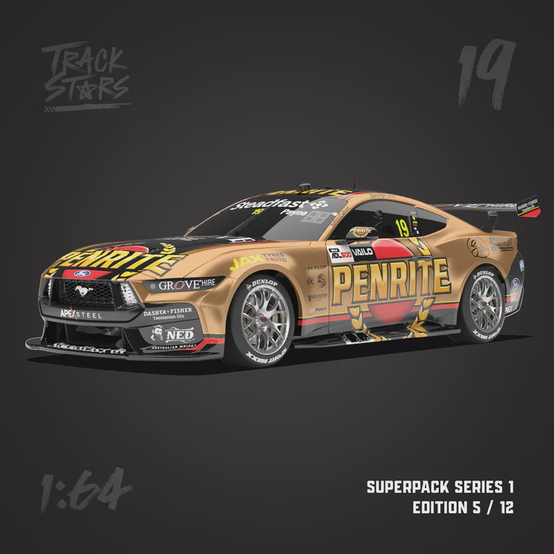 TrackStars Penrite Racing #19 Ford Mustang GT Supercar - 2023 Adelaide 500 Winner - Matthew Payne, 1:64 Scale Diecast Car