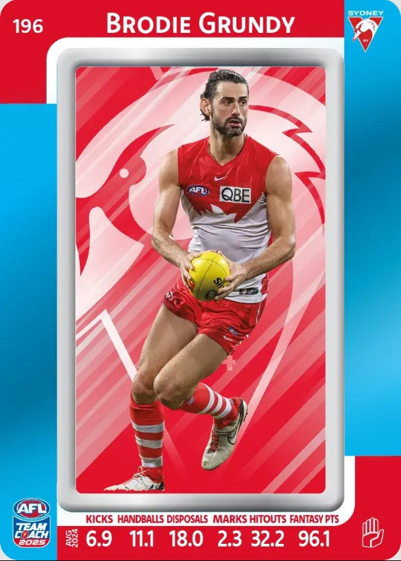 Brodie Grundy, #196, Blue Parallel, 2025 Teamcoach AFL