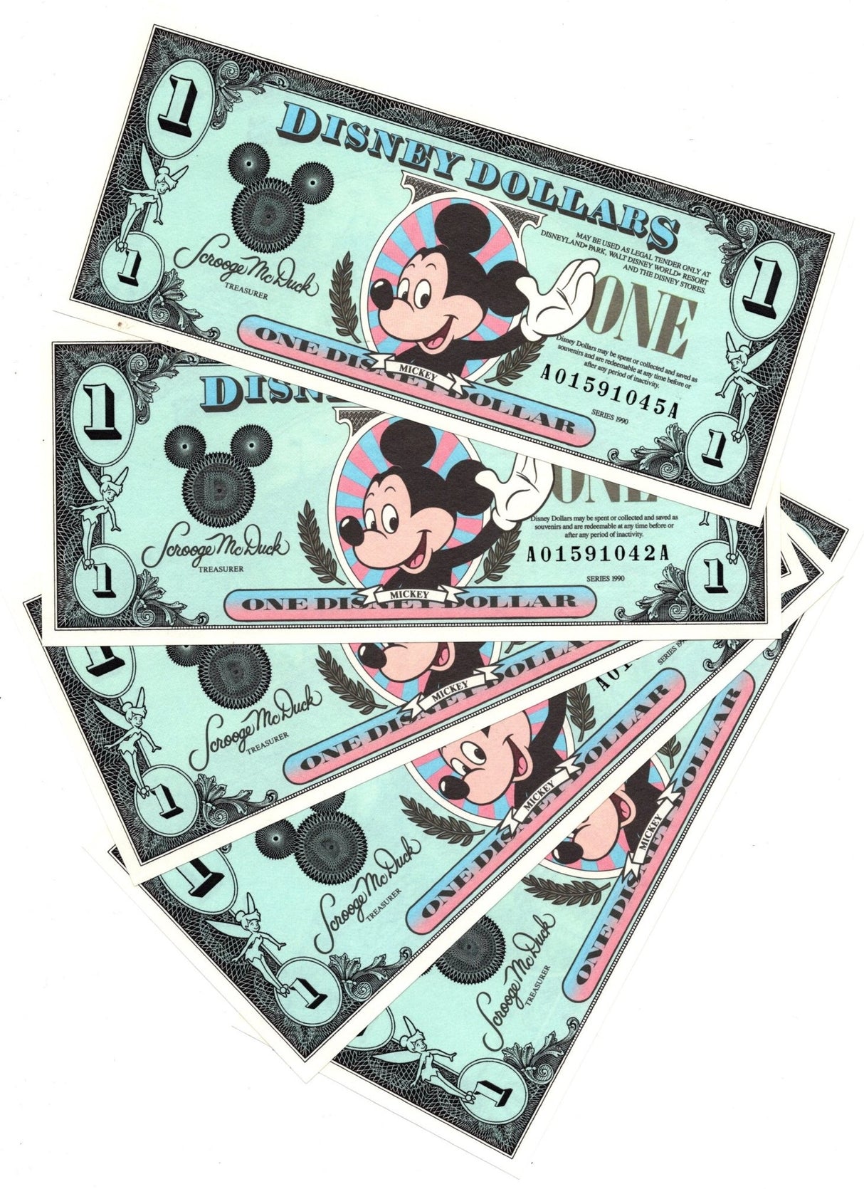 Disney Dollars - Currency with Character - 1990 Series