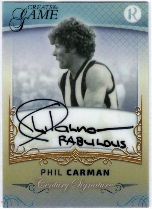 Phil Carman, GOLD Century Signature, 2017 Regal Football Greats of the Game