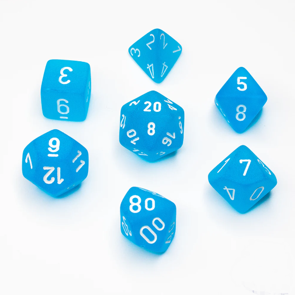 CHX 27416 Frosted Polyhedral Caribbean Blue/White 7 Dice Set