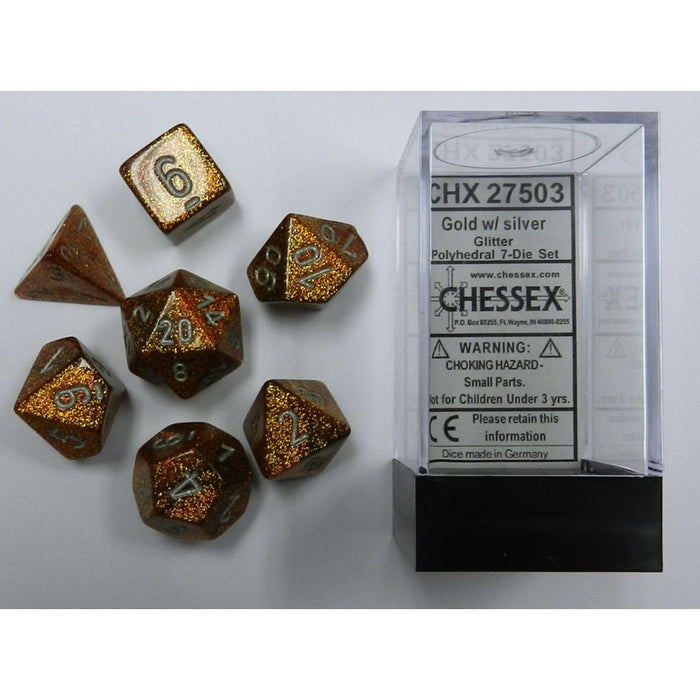 CHX 27503 Glitter Polyhedral Gold/Silver 7 Dice Set
