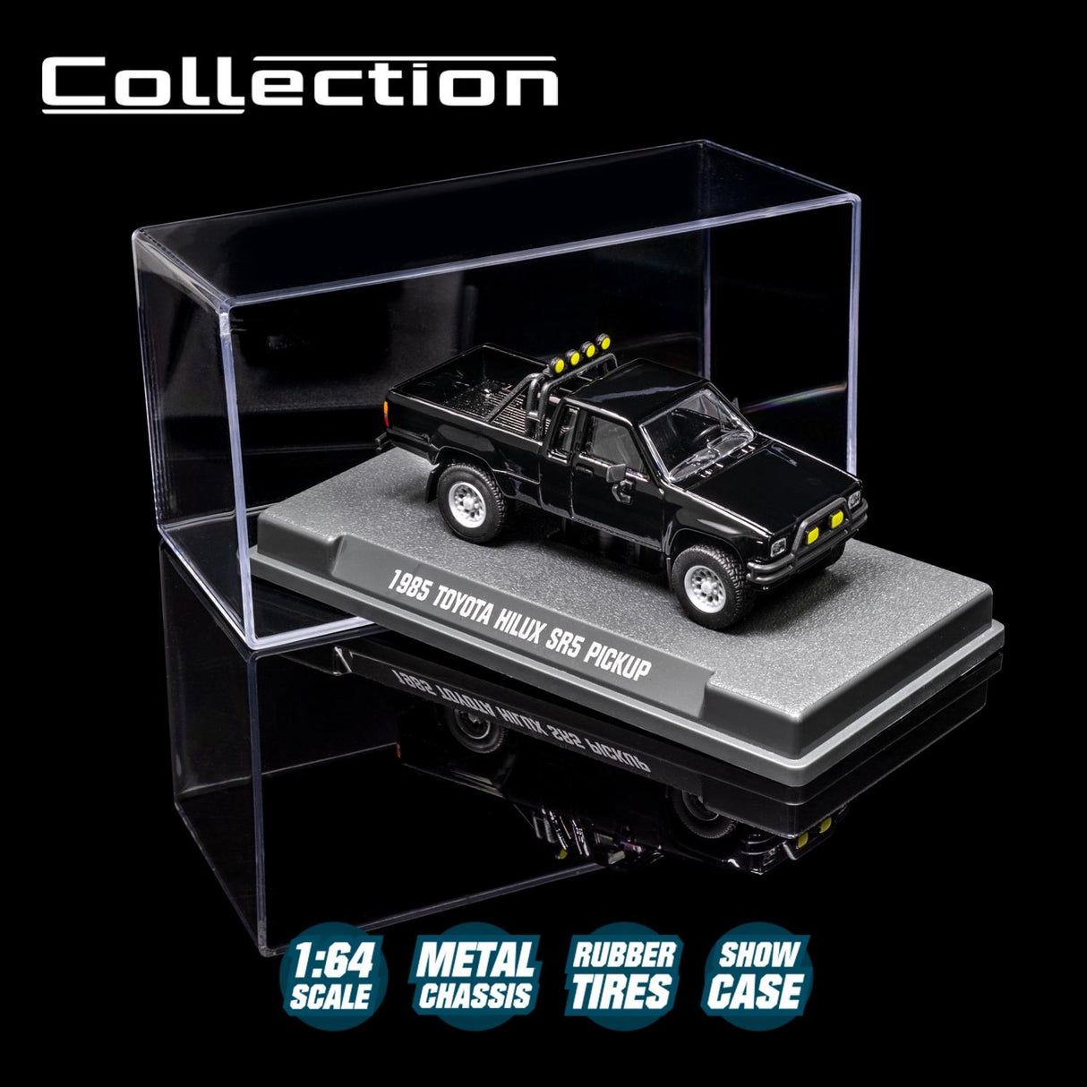 1985 Toyota Hilux SR5 Pick Up Black - Majorette: Collection Deluxe, 1:64 Scale Diecast Car