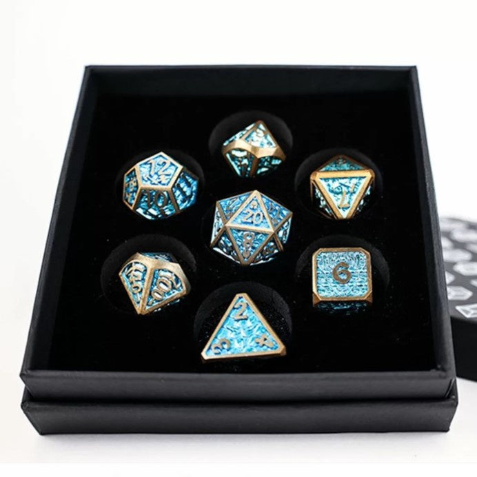 LPG Dice RPG Set Draco Bright Blue/Brass