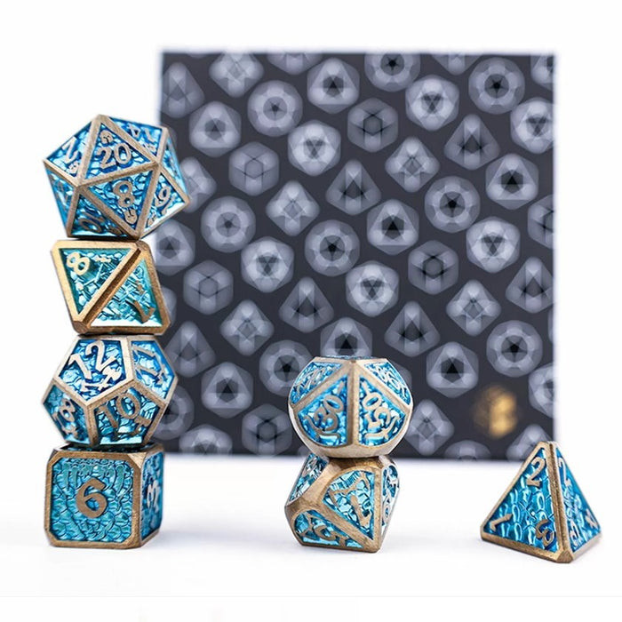 LPG Dice RPG Set Draco Bright Blue/Brass