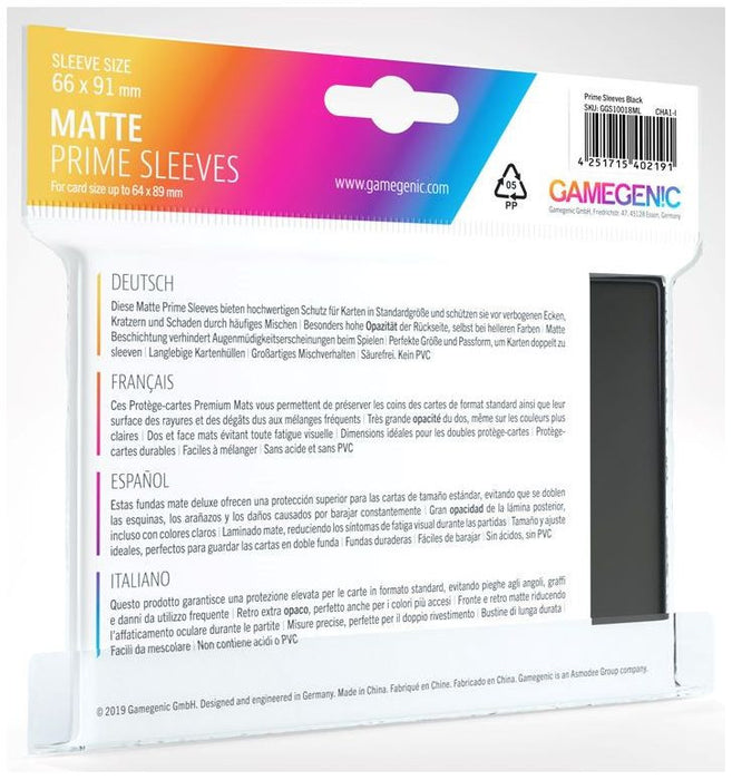 Gamegenic Matte Prime Card Sleeves Black (66mm x 91mm) (100 Sleeves Per Pack)