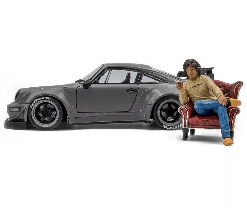 2024 Porsche RWB Body Kit Nargo Grey w/Akira Nakai Figure, 1:18 Scale Diecast Car