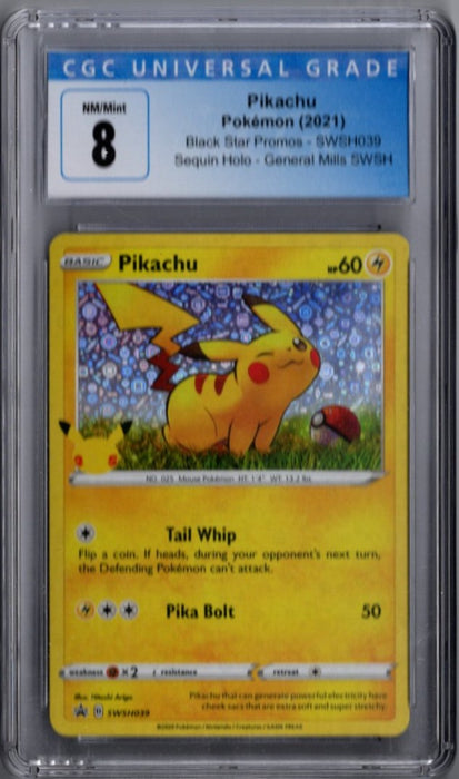 Pikachu 2021 Pokemon Black Star Promos Sequin Holo, Graded CGC 8