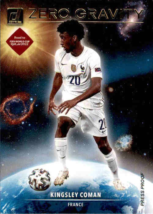 Kingsley Coman, Zero Gravity, GOLD Press Proof, 2021-22 Panini Donruss Soccer Road To FIFA World Cup Qatar