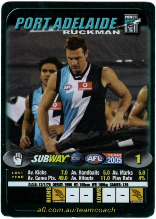 Matthew Primus, Subway card, 2005 Teamcoach AFL