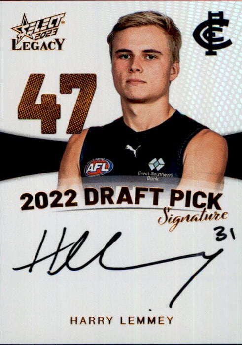 Harry Lemmey, Copper Draft Pick Signature, 2023 Select AFL Legacy