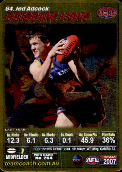 Jed Adcock, Gold, 2007 Teamcoach AFL
