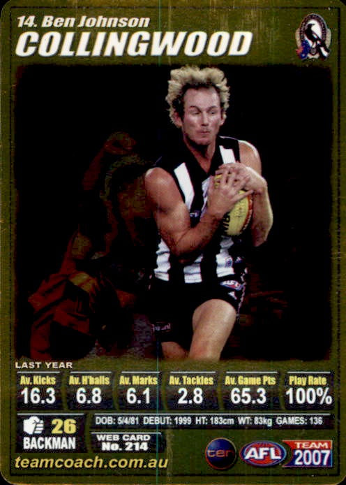 Ben Johnson, Gold, 2007 Teamcoach AFL
