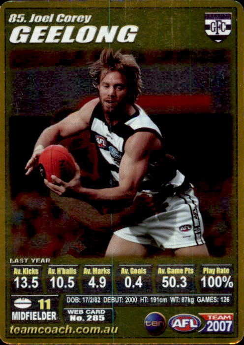 Joel Corey, Gold, 2007 Teamcoach AFL