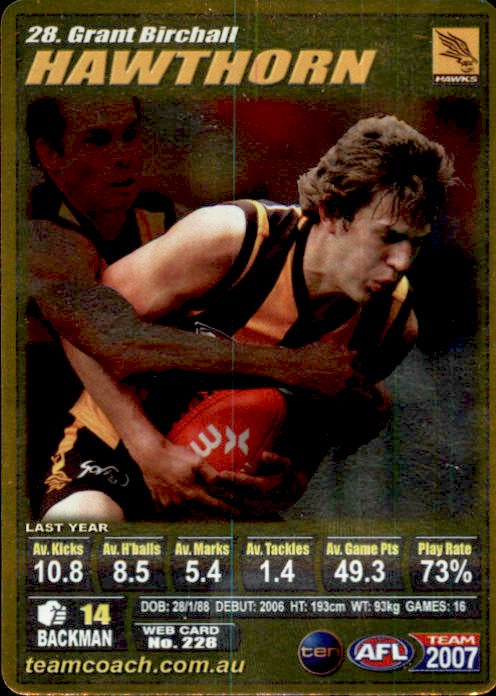 Grant Birchall, Gold, 2007 Teamcoach AFL