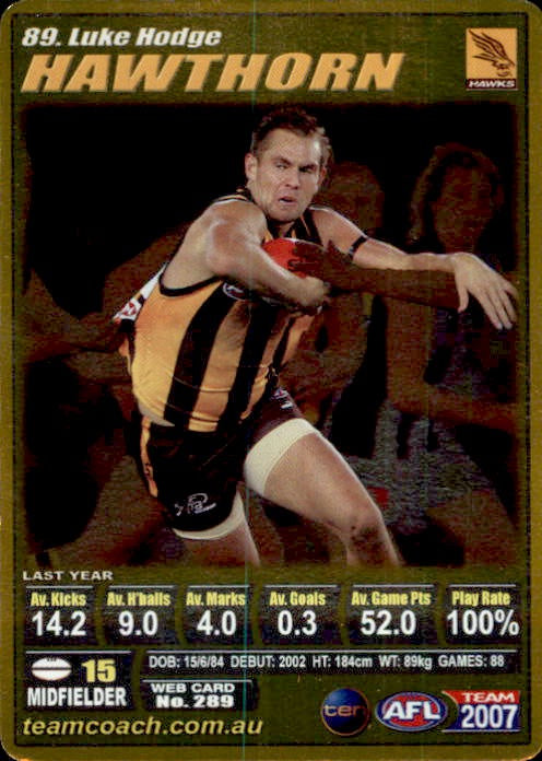 Luke Hodge, Gold, 2007 Teamcoach AFL
