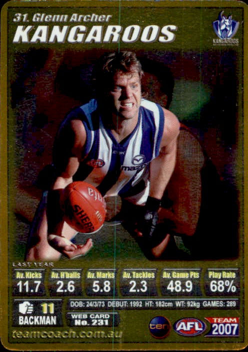 Glenn Archer, Gold, 2007 Teamcoach AFL