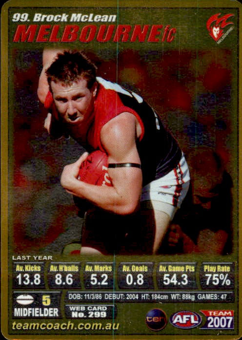 Brock McLean, Gold, 2007 Teamcoach AFL