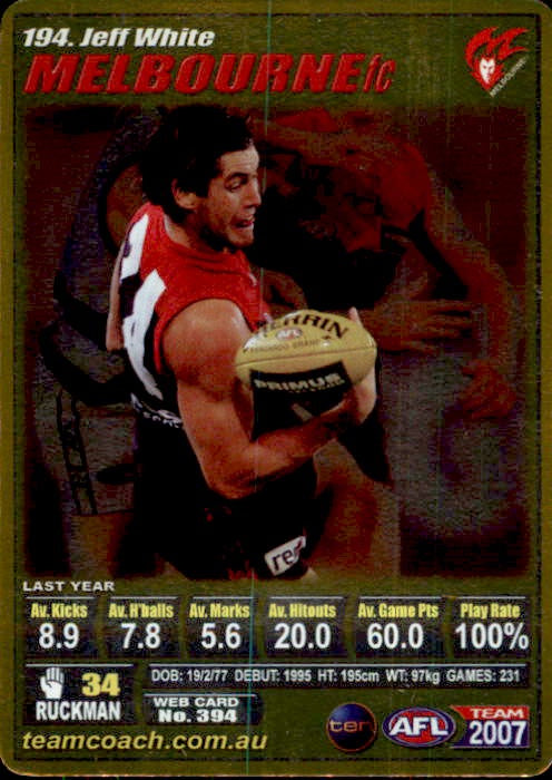 Jeff White, Gold, 2007 Teamcoach AFL