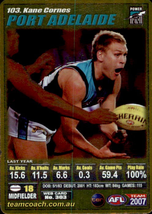 Kane Cornes, Gold, 2007 Teamcoach AFL