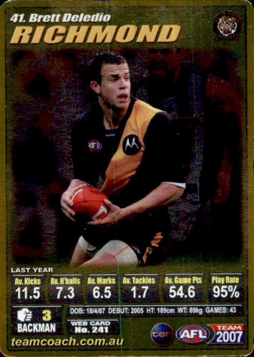 Brett Deledio, Gold, 2007 Teamcoach AFL