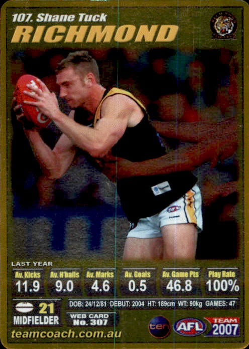 Shane Tuck, Gold, 2007 Teamcoach AFL