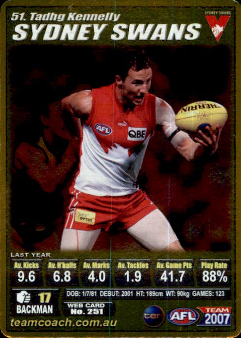 Tadhg Kennelly, Gold, 2007 Teamcoach AFL