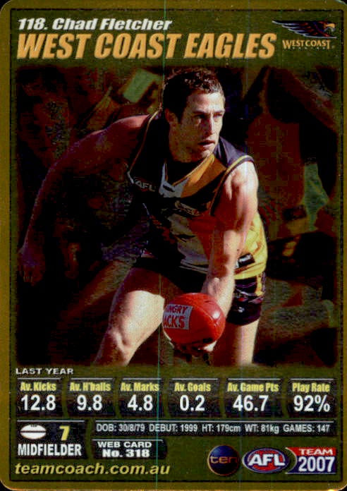 Chad Fletcher, Gold, 2007 Teamcoach AFL