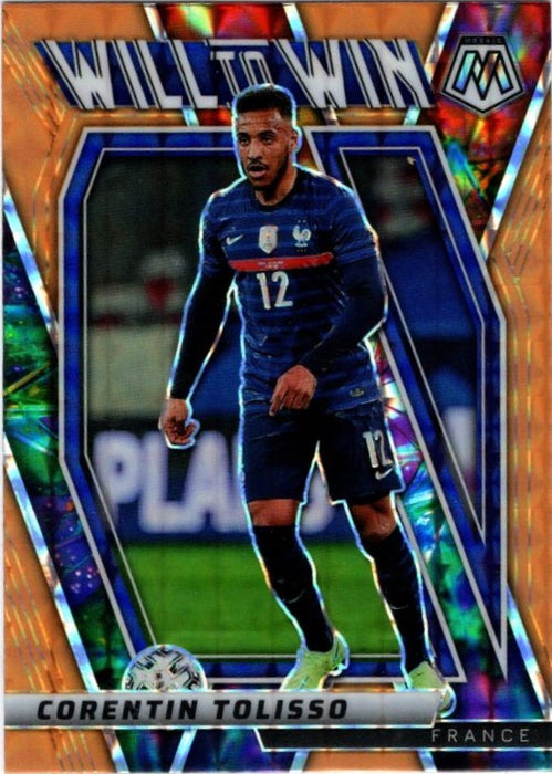 Corentin Tolisso, Will to Win, Orange Fluorescent Mosaic Prizm, 2021-22 Panini Mosaic FIFA Road to World Cup Soccer