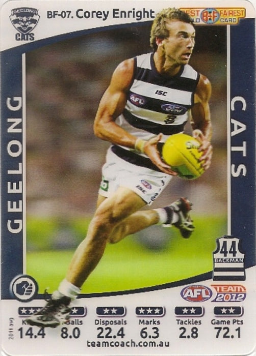 Corey Enright, Best & Fairest Wildcard, 2012 Teamcoach AFL