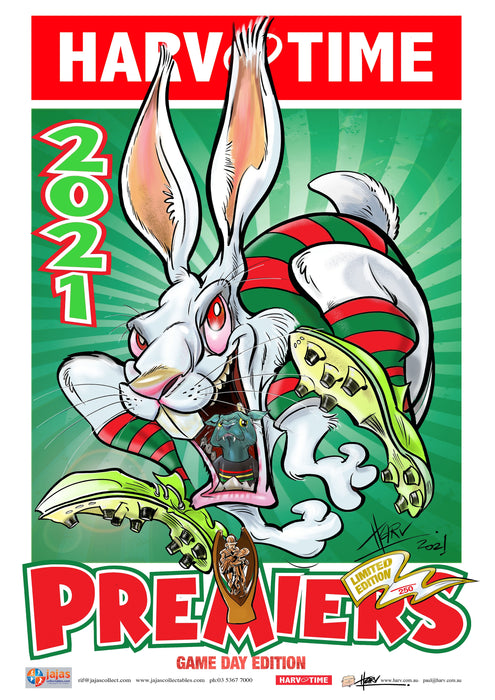South Sydney Rabbitohs 2021 NRL Premiers Game Day Harv Time Poster