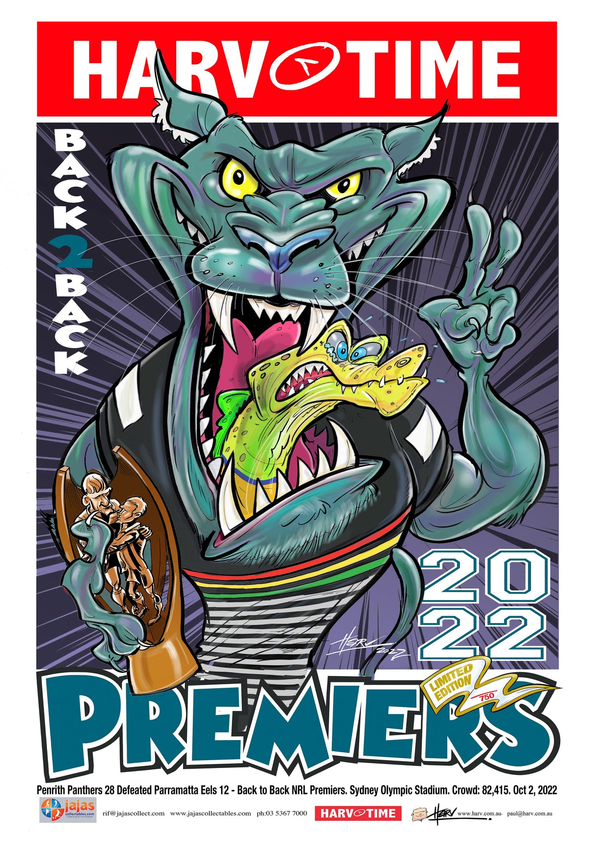 Penrith Panthers 2022 NRL Premiers Harv Time Poster