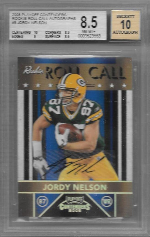 Jordy Nelson, Rookie Roll Call Autographs /25, 2008 Playoff Contenders NFL, BGS 8.5