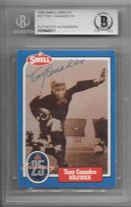 Tony Canadeo, Hand Signed. 1988 Swell Greats, BGS Authentic