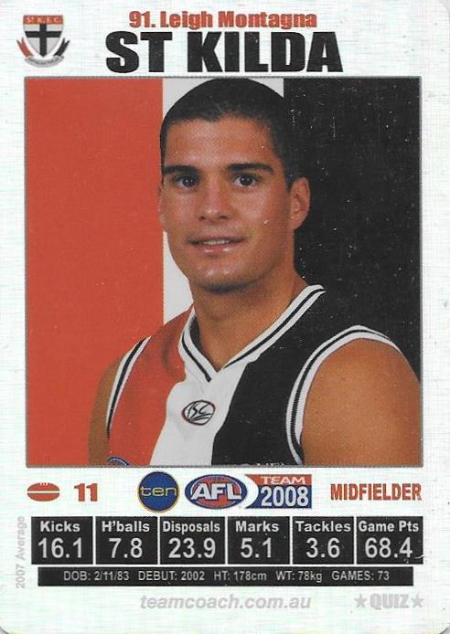 Leigh Montagna, Silver Quiz card, 2008 Teamcoach AFL