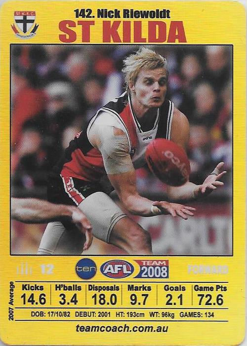 Nick Riewoldt, Gold card, 2008 Teamcoach AFL