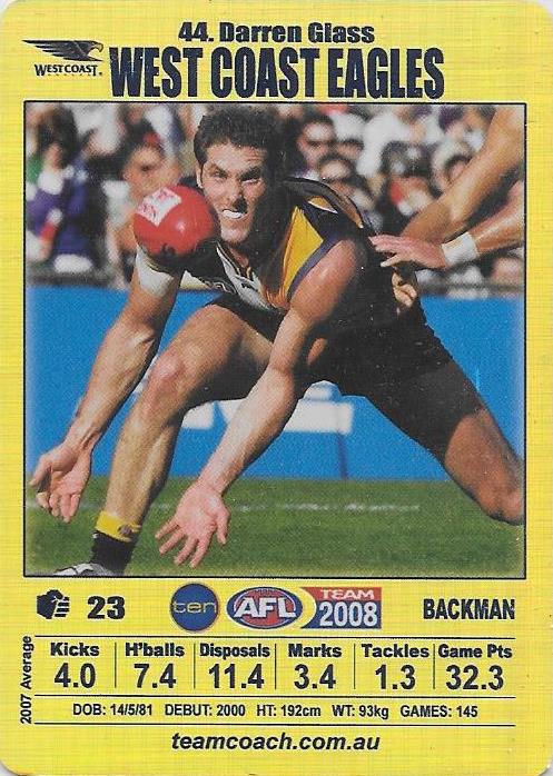 Darren Glass, Gold card, 2008 Teamcoach AFL