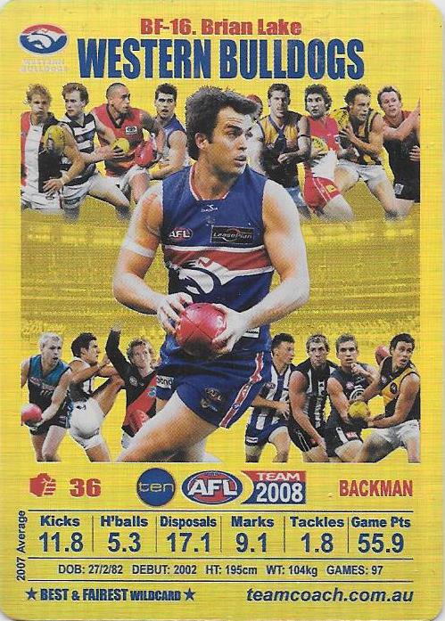 Brian Lake, Best & Fairest, 2008 Teamcoach AFL