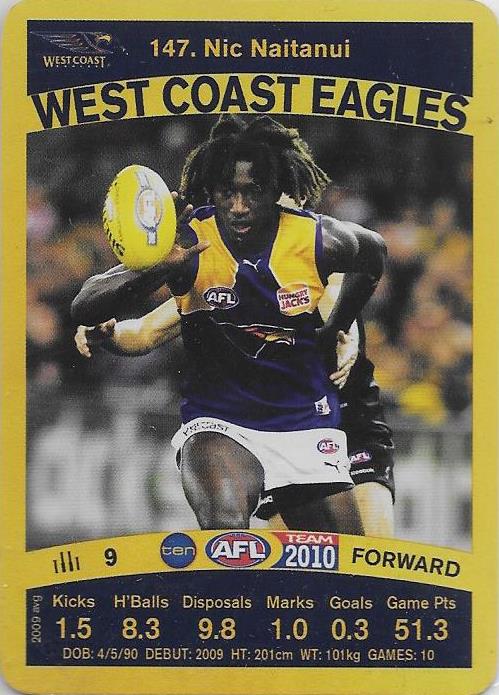 Nic Naitanui, Gold card, 2010 Teamcoach AFL