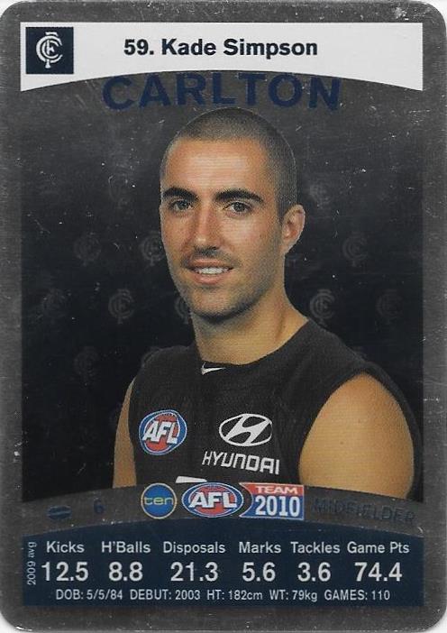 Kade Simpson, Silver card, 2010 Teamcoach AFL