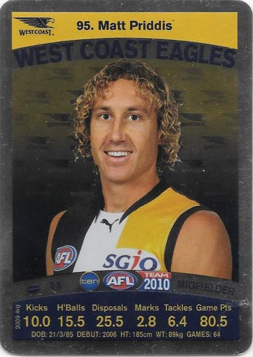 Matt Priddis, Silver card, 2010 Teamcoach AFL