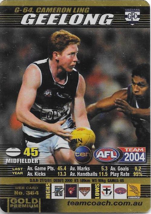 Cameron Ling, Gold card, 2004 Teamcoach AFL